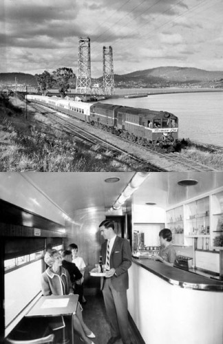 TOP  The Tasman Limited approaches the Hobart terminus, about 1959. BELOW Taking refreshments aboard the Tasman Limited in the 1970s (Archives Office of Tasmania)