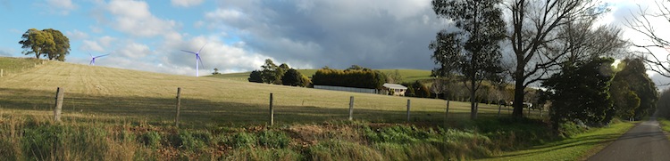 Leonards Hill, south of Daylesford, showing the wind turbines in place. IMAGE BY HEPBURN WIND