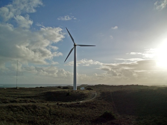 A wind turbine on King Island, part of the community’s existing windfarm.