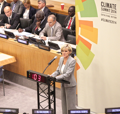 Australian foreign minister Julie Bishop addresses the UN climate summit. AUSTRALIAN GOVERNMENT PHOTO