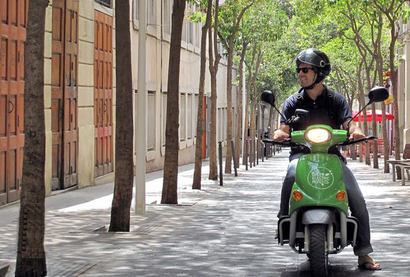 Touring Barcelona streets on a hired electric scooter. PHOTO GREENELECTRICMOTO.COM