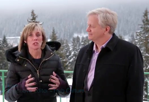 Physicist, Nobel Laureate and ANU Professor Brian Schmidt, a science panel member at this year’s World Economic Forum, with a WEF interviewer at Davos. PHOTO Davos 2015 Hub Culture