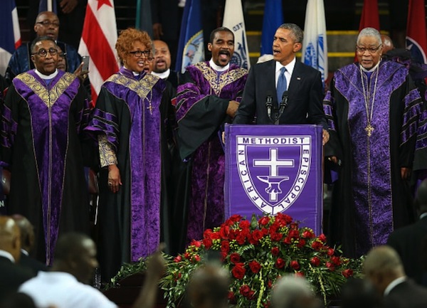 Obama’s “Amazing Grace” moment at a sports stadium in Charleston, South Carolina last week. PHOTO MUSICTIMES