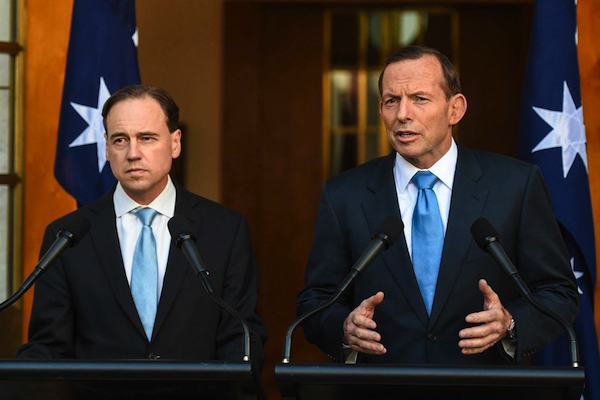 Greg Hunt and Tony Abbott: the PM thought climate policy was for lesser mortals. PHOTO ABC