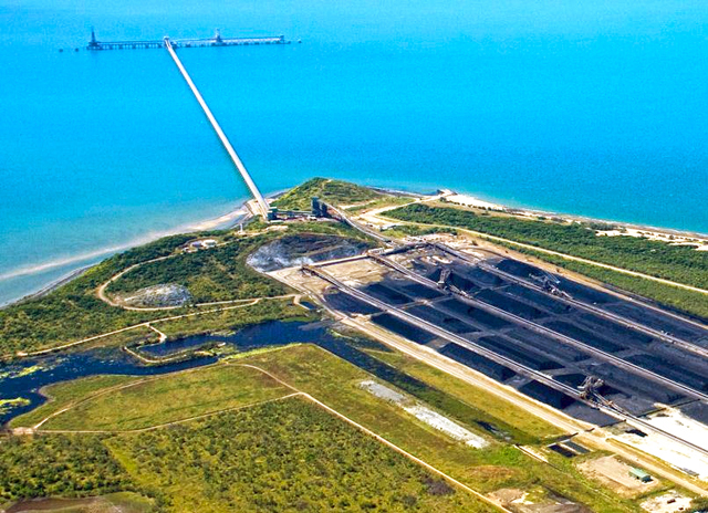 Abbot Point coal terminal and loading facility, in Great Barrier Reef waters near Bowen, Queensland. 