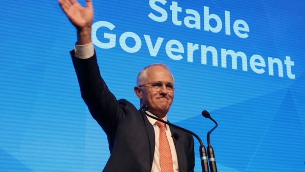 Malcolm Turnbull at his election launch, when stable government seemed likely. PHOTO Andrew Meares, Australian Financial Review