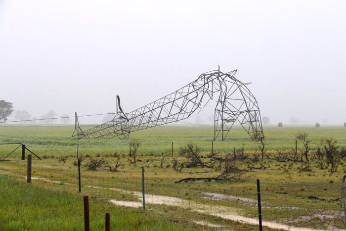 After the storm: the remains of a transmission tower north of Adelaide. PHOTO ABC