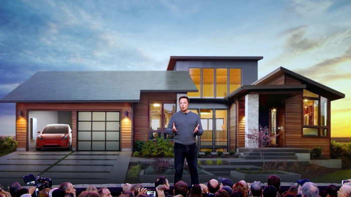 Elon Musk and his solar roof, at Universal Studios, Los Angeles. PHOTO YouTube