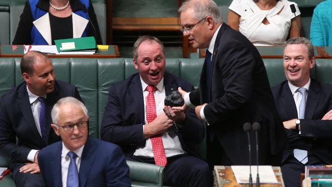 Barnaby Joyce engaging in some political theatre with Scott Morrison. PHOTO The Australian