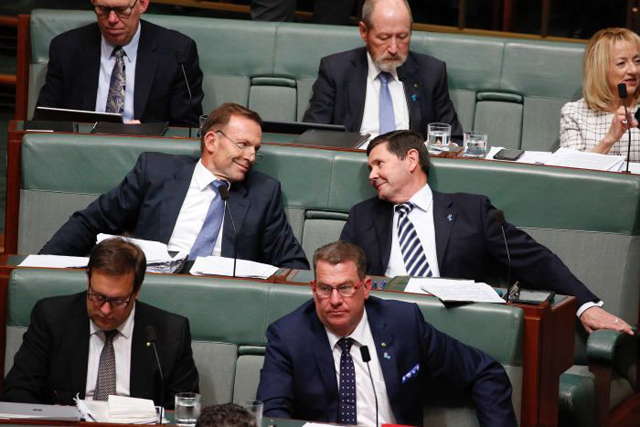 Tony Abbott shares a moment with Kevin Andrews. PHOTO ABC