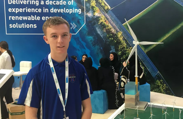 Toby Thorpe in Abu Dhabi in January last year, where his school, Huonville High, won the Oceania award for the Zayed Future Energy Prize for Global High Schools. PHOTO Peter Hannam, Sydney Morning Herald